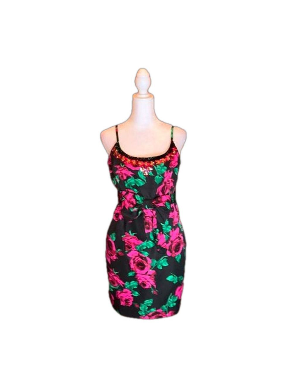 FOREVER 21 Black Dress with Roses and Sequin Bling Size M